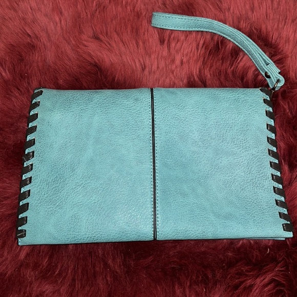 New Sydney Love aqua turquoise vegan leather handbag purse clutch - Picture 2 of 10